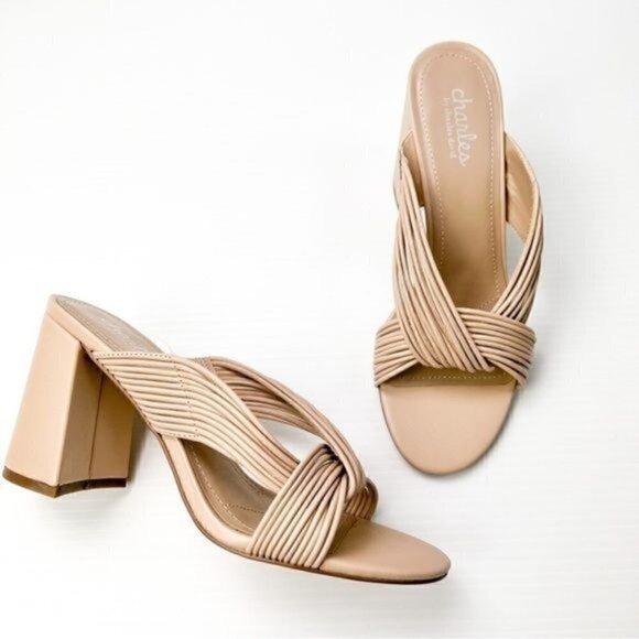 Charles David Sandals womens size 9 Razzle beige leather block heel - Picture 2 of 11